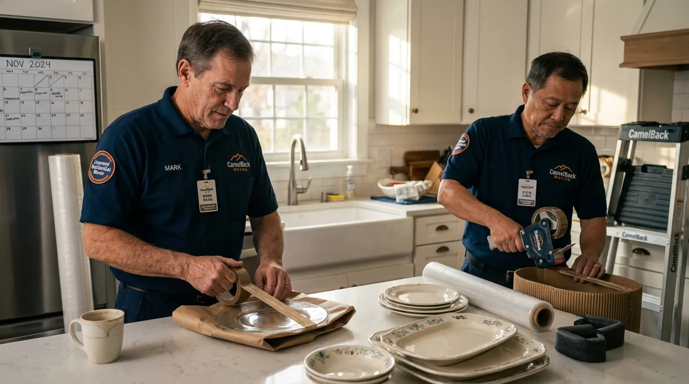 Professional crew packing kitchen dishware in Seabrook, TX